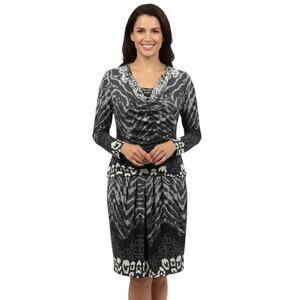 Chris McLaughlin Womens Dress Size 8 Gray Abstract Cowl Neck Office Chic Luxury